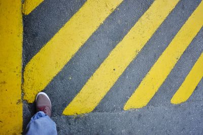 Low section of woman standing on road