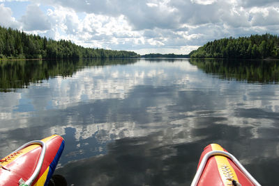 Scenic view of lake against sky from katamaran