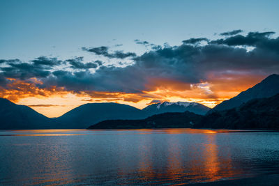 Scenic view of lake against sky during sunset