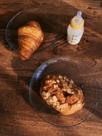 High angle view of breakfast on table