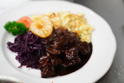 Close-up of meal served in plate