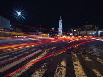 Light trails on road at night