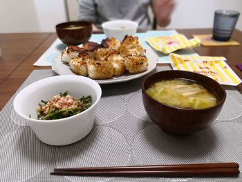 High angle view of food on table