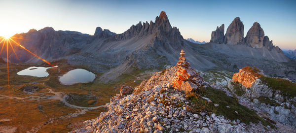 Panoramic view of lake and mountains against sky