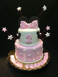 Close-up of pink cake against black background