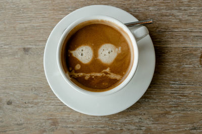 High angle view of coffee on table