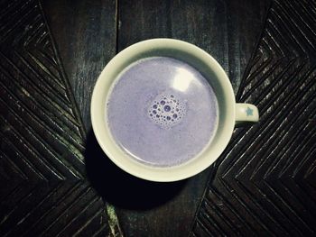 High angle view of drink on table
