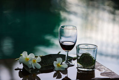 Close-up of wine glass on table