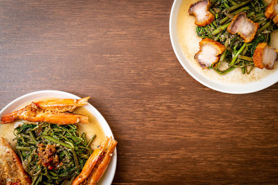 High angle view of food in plate on table