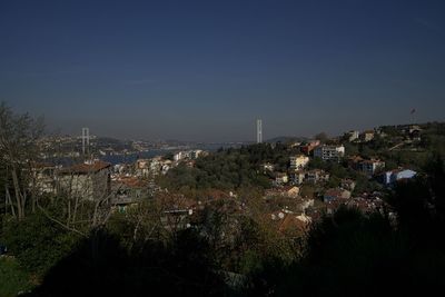 Aerial view of town against sky