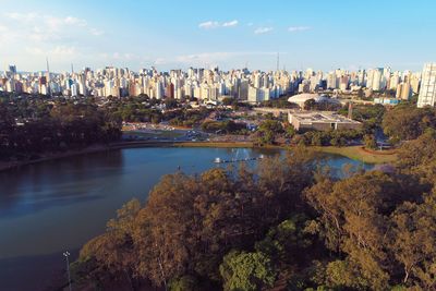 Aerial view of ibirapuera's park in the beautiful day, são paulo brazil. great landscape.