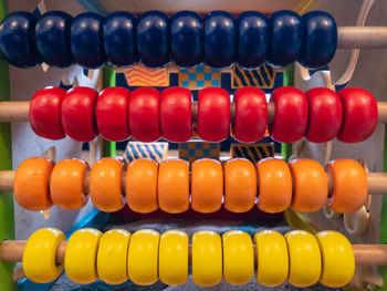 Close-up of multi colored candies in row