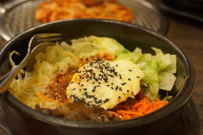 High angle view of food in plate