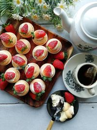 High angle view of breakfast on table