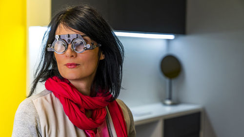 Close-up of woman wearing medical equipment