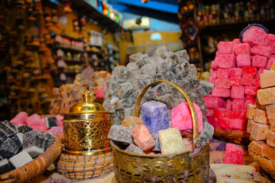 Close-up of various food for sale