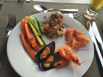 Close-up of breakfast served on table