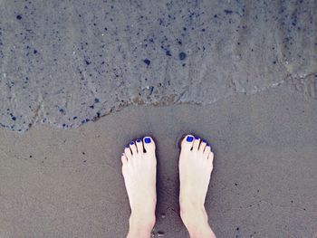 Low section of woman standing on shore at beach