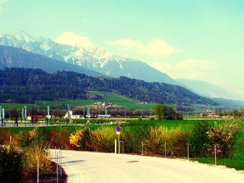Scenic view of mountains against sky