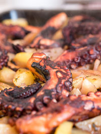 Close-up of meat on barbecue