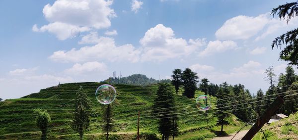 Panoramic view of green landscape against sky