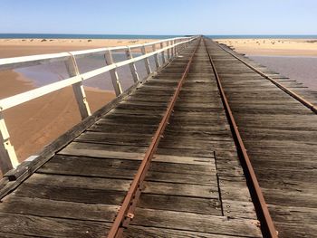 View of wooden bridge against clear sky