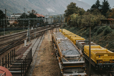 High angle view of train on railroad track