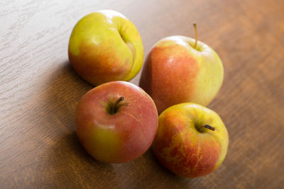 High angle view of apples on table