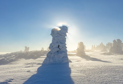 Scenic view of snow covered landscape against sky