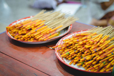 High angle view of vegetables on table