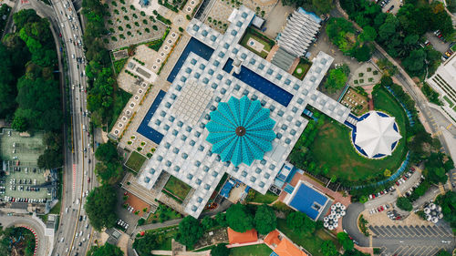 High angle view of buildings in city