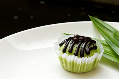Close-up of cake in plate on table