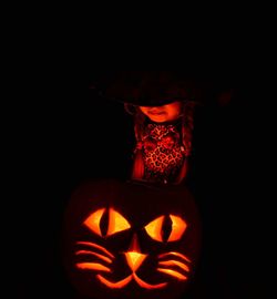 Illuminated lantern at night during halloween