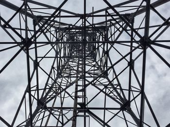 Low angle view of electricity pylon against sky