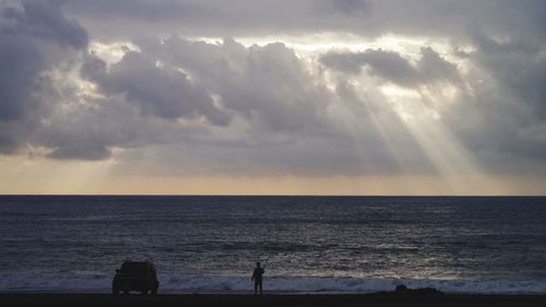 Scenic view of sea against dramatic sky