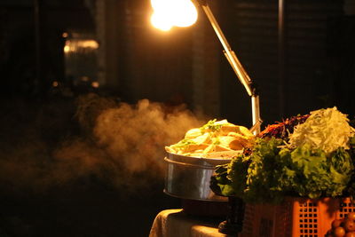 Close-up of food on barbecue grill