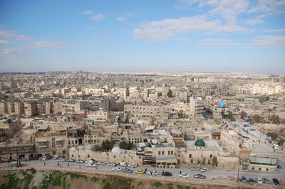 High angle view of buildings in city