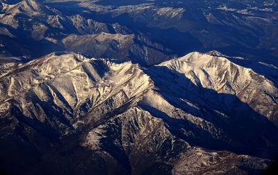 High angle view of snow covered mountains