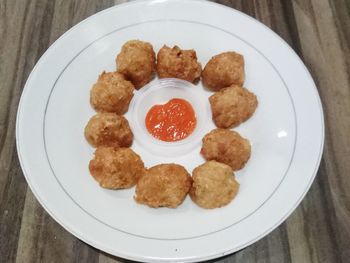 High angle view of breakfast served on table