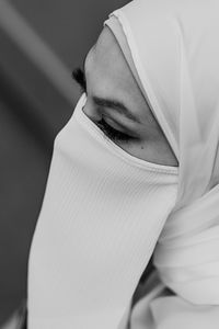 Close-up of woman wearing mask