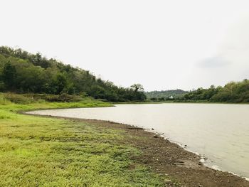 Scenic view of lake against clear sky