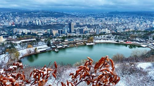 High angle view of city at waterfront tbilisi