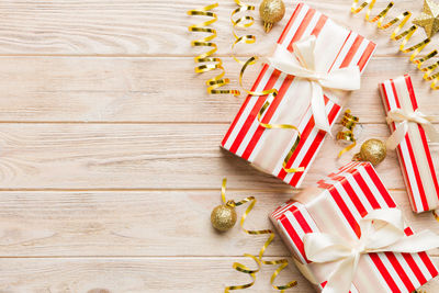 Directly above shot of christmas decorations on table