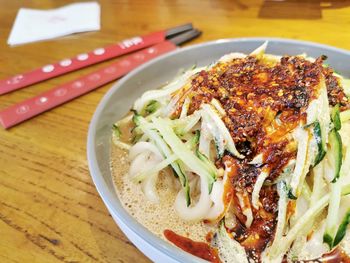 High angle view of meal served in plate