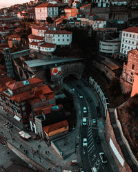 High angle view of buildings in city