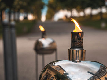 Close-up of illuminated lamp against blurred background