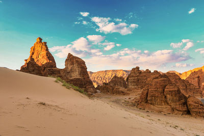 Al ula rock formations and desert view agianst the sky