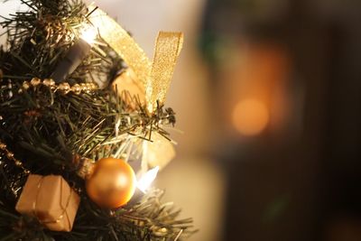 Close-up of christmas decoration on table