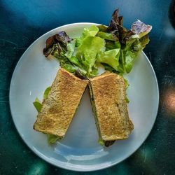 High angle view of food in plate on table