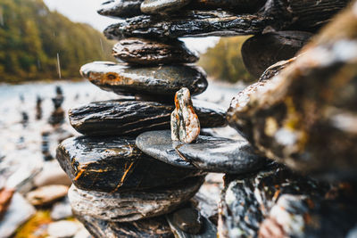 Close-up of stack of stones